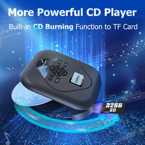 CD Player Portable with Speaker, 2023 MONODEAL Portable CD Player with Bluetooth, Built-in CD Burning Function, Rechargeable CD Player with Speakers, 2