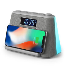 i-box Alarm Clocks Bedside, Alarm Clock with Wireless Charging, Bluetooth Speaker, FM Radio, Qi Wireless Charger, White Noise Machine, Night