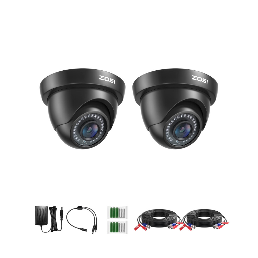 Zosi 2 Pack 1080P Hd Tvi Security Camera Outdoor 80Ft Night Vision, Ip66 Weatherproof, Motion Detection, 2Mp Cctv Surveillance Dome Cameras (Black) 5051216757757