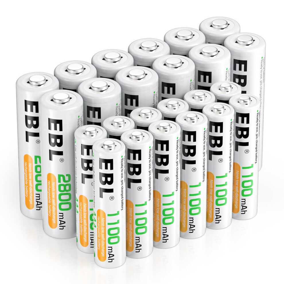 Ebl 24Pcs Aa Aaa Nimh Rechargeable Batteries, 12 X 2800Mah Aa Batteries Bundle With 12 X 1100Mah Aaa Batteries