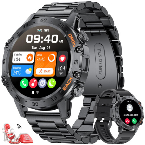 FEELNEVER Smart Watch for Men with Wireless Call Function Military Smartwatch with Heart Rate SpO2 Blood Pressure Sleep Monitor IP67 Waterproof on OnBuy