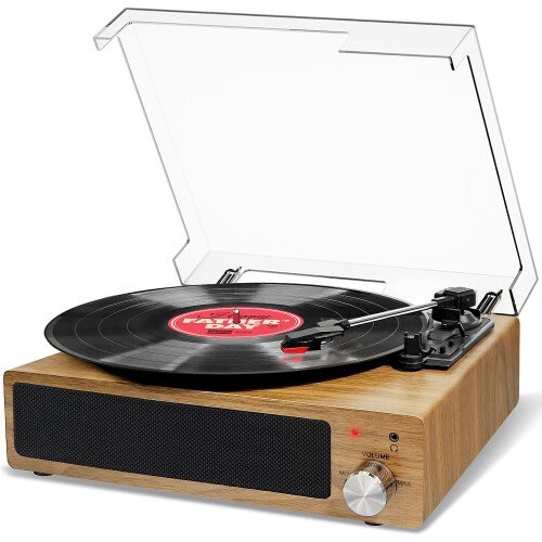 Vinyl Record Player 3-Speed Portable Bluetooth Turntable Record Player Belt Drive Turntable with 2 Built in Stereo Speakers Supports RCA Line Out AUX : Vinyl Record Player with Built-in Speakers 3-Speed