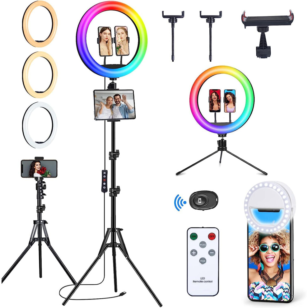 13 Inch Ring With Tripod Stand & Phone Holder, Selfie Ring 63" Tall Extended Tripod Stand Led Circle Ring 50 Rgb Mode 13 Brightness Light 5051216817697