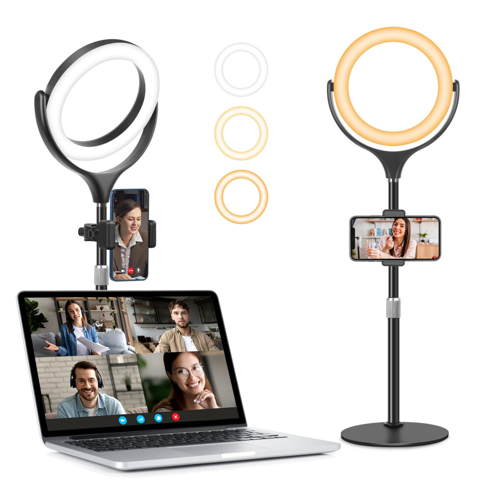 Ring For Laptop With Stand&Phone Holder, Video Conference Ing Zoom Meeting Halo Webcam 7" Desktop Led Selfie Ring For Pc Light 5051216821632