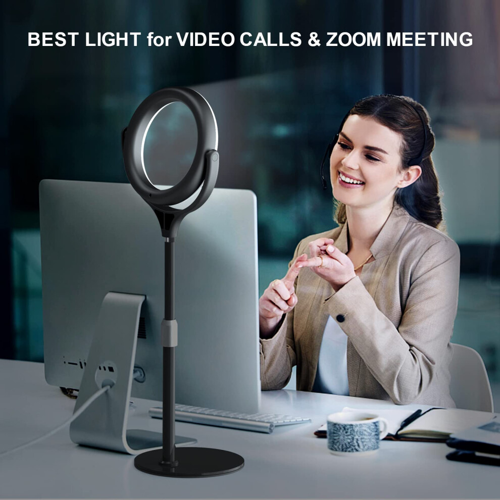Ring Light for Laptop with Stand Phone Holder Video Conference Lighting Zoom Meeting Halo Webcam Light 7 Desktop LED Selfie Ring Light for PC