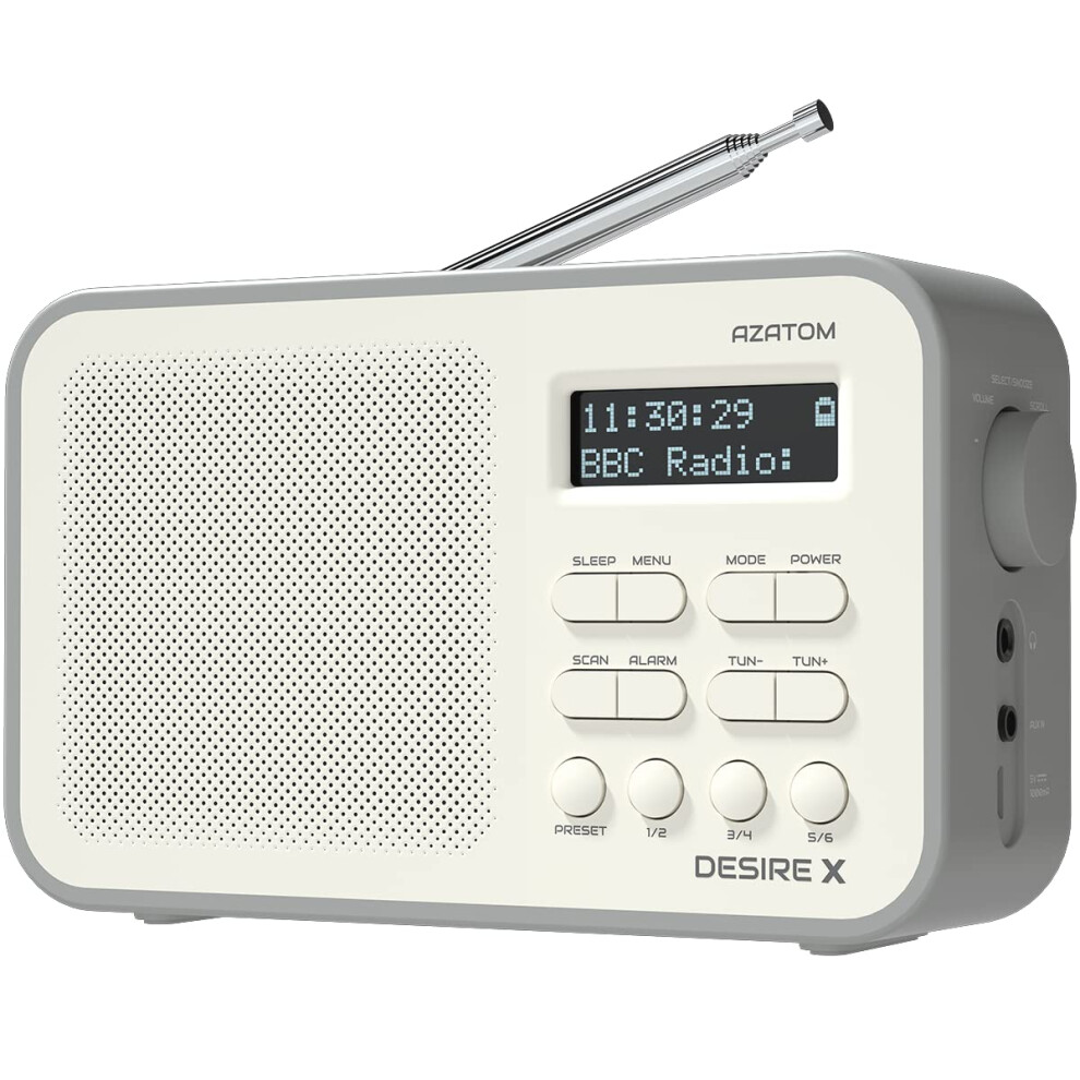 Dab Dab+ Fm Digital Radio, Portable, Dual Alarm, Battery & Mains, Aux, Headphone, 60 Presets, Sleep Timer (Azatom Desire X ) Grey 5051216827757
