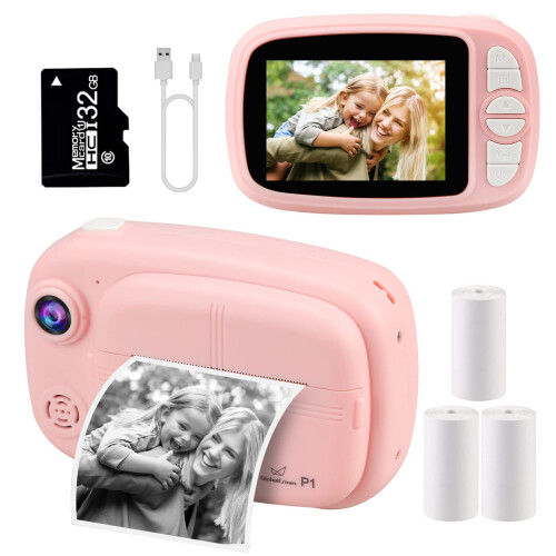 GlobalCrownInstantCameraforKids,CameraInstantPrint3.5InchScreenVideoChildDigitalInstantPhotoCamerasGiftsforBoysGirls(Included4