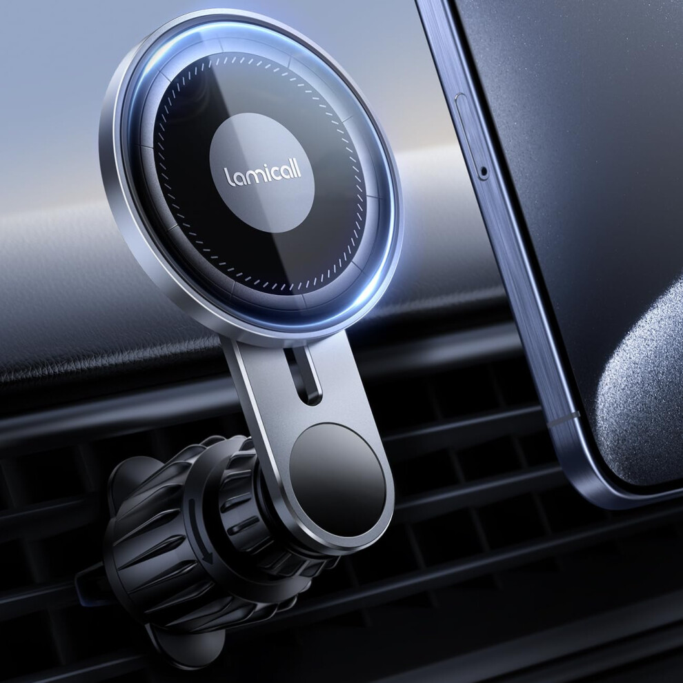 Lamicall For Magsafe Car Mount [Glass Panel] - Metal Magnetic Car Phone Holder With 20X N52 Magnet, Air Vent Cradle Hook For Iphone 15 14 13 12 5051216829348