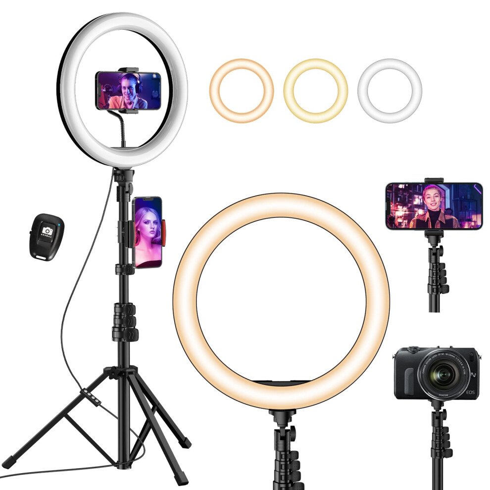 12" Ring With Tripod Stand & Phone Holder, Selfie Tripod Ring With 63" Tripod Stand With 3 Modes & 10 Brightness Level For Light 5051216831761