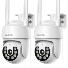 Codnida 3MP Security Camera Outdoor 2 Pack, IP CCTV Camera Systems with 24/7 Recording, Color Night Vision, PIR Human Detection, Sound and Light