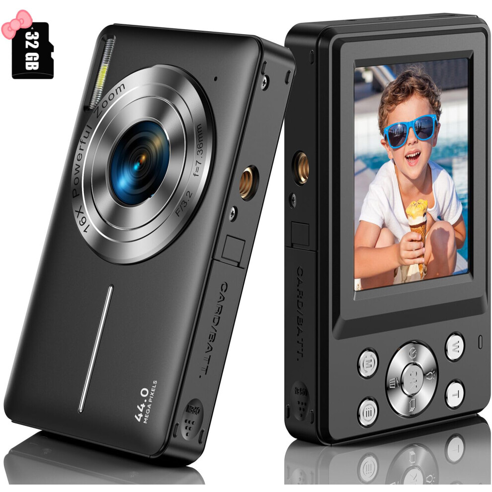 Digital Camera With 32G Card 1080P Digital Camera 44Mp Hd Compact Digital Camera Photo Camera Kids Camera With 2.4" Screen 16X Digital Zoom And 5051216833116