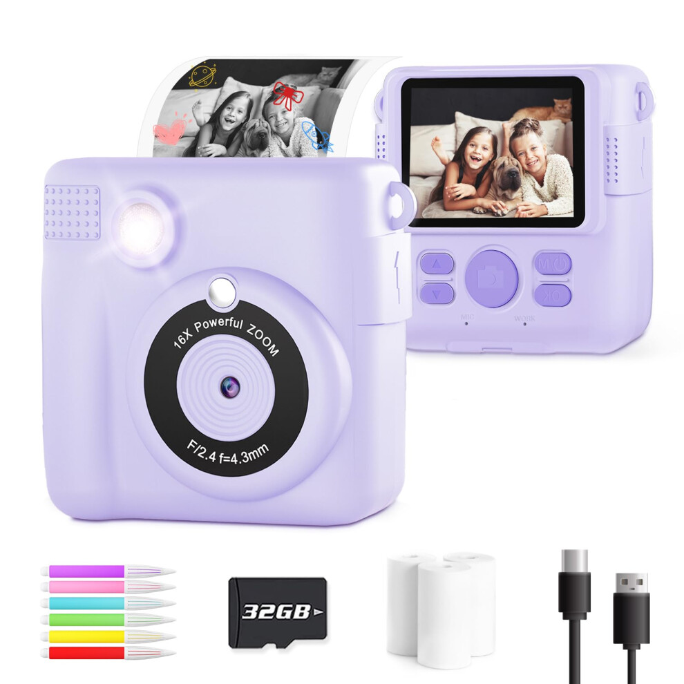 Kids Camera for Girls Boys, Kids Instant Print Camera Toy for 3-14 Year Old, 1080P HD Kids Digital Camera with Photo Paper Birthday Gifts for 3 4 5 6-image-OPC-PF2NKB7-NEW