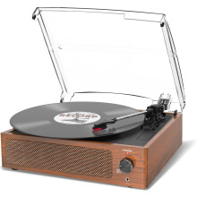 Vinyl Record Player with 2 Built-in Speakers, Bluetooth Receiver, Vintage Turntable Support 3-Speed, 3 Size, Wireless Playback, Headphone, AUX-in, RCA