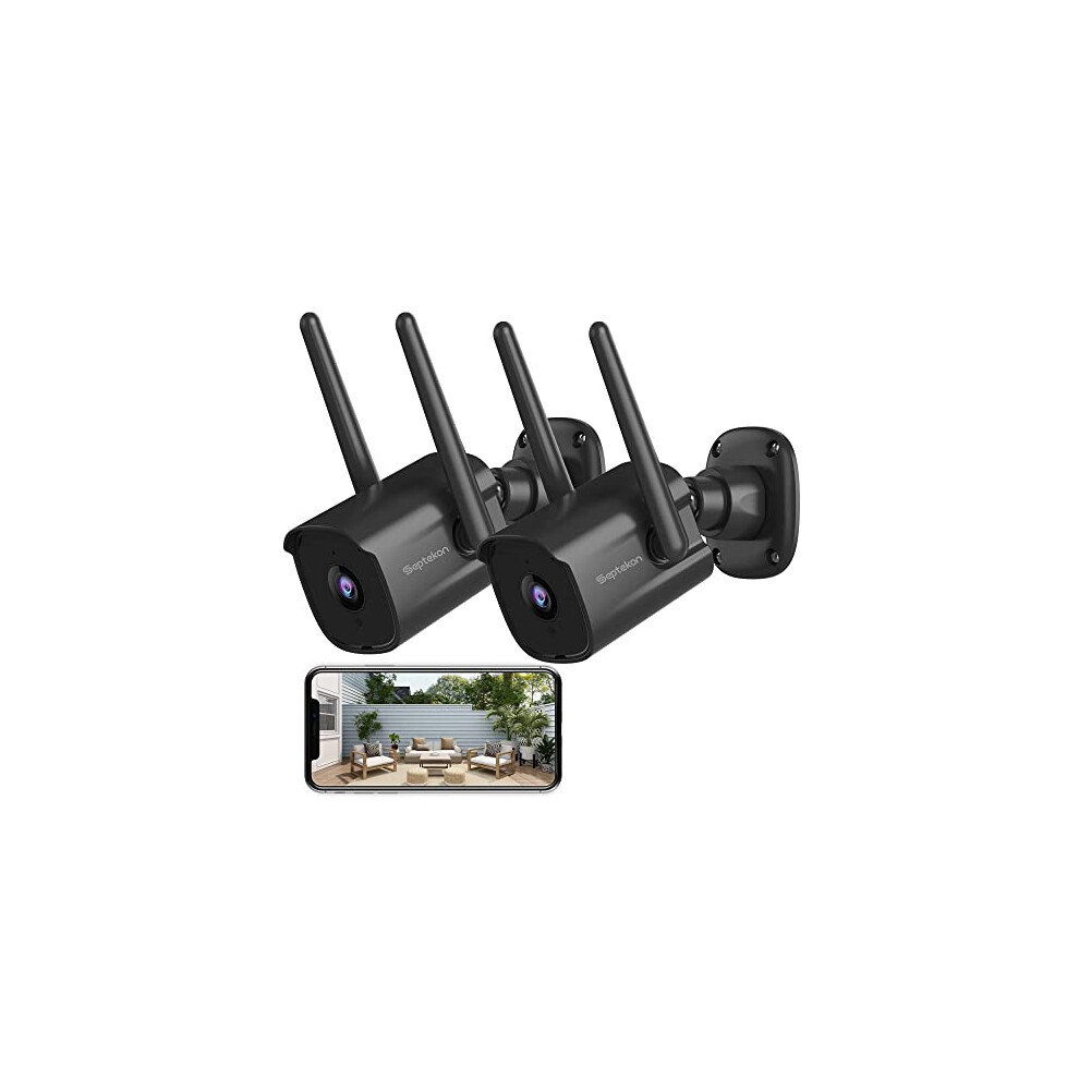Septekon Security Camera Outdoor CCTV Camera Wireless 2 Pack, 2K Dual Antenna WiFi Home Surveillance Cameras with IP66 Waterproof, Night Vision, AI