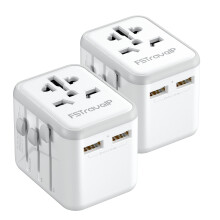 2 Pack Universal Travel Adapter, Travel Plug Adapter Worldwide with 2 USB and 1 AC Socket, FSTravelP International Travel Adapter for EU, USA, UK,