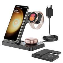 GEEKERA Wireless Charger for Samsung, 3 in 1 Foldable Charging Station for Samsung S24/S23/S22/S21/Z Flip, Fast Phone Watch Charger Dock for Galaxy