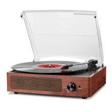 Mersoco Bluetooth Record Player Belt-Driven 3-Speed Turntable, Vintage Vinyl Record Players Built-in Stereo Speakers, with Headphone Jack/Aux
