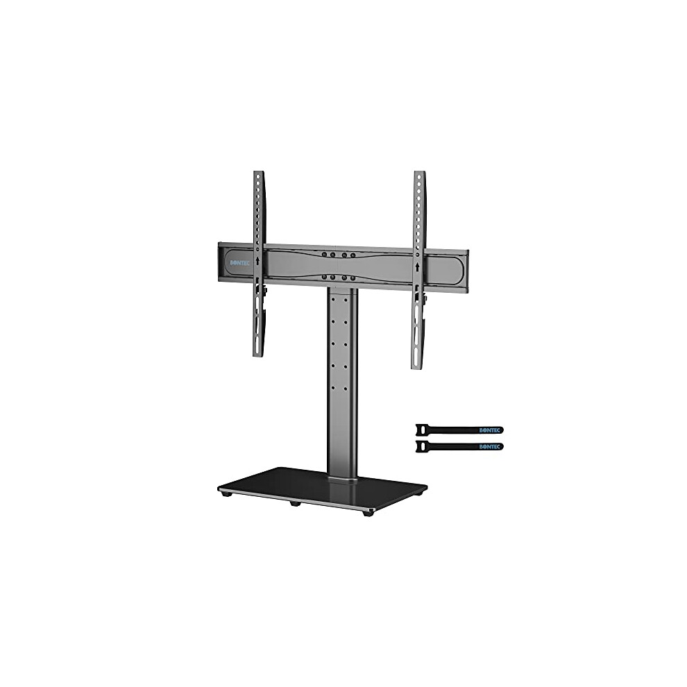 Bontec Universal Table Top Pedestal Tv Stand With Bracket For 32-65 Inch Lcd/Led/Plasma Tvs, Height Adjustable Tv Stand With Tempered Glass Base &