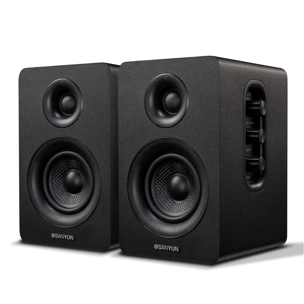 Sanyun Sw208 3" Active Bluetooth 5.0 Bookshelf Speakers - 60W Carbon Fiber Speaker Unit - Built-In 24Bit Dac - Dynamic 3D Surround Sound - 2.0 5051216845324