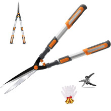 AIRAJ Telescopic Hedge Shears Manual 75-88CM,Free Gloves and Secateurs,Steel Blade SK-5,Ergonomic Handle,Easy to Trim Hedges and Bushes,Professional