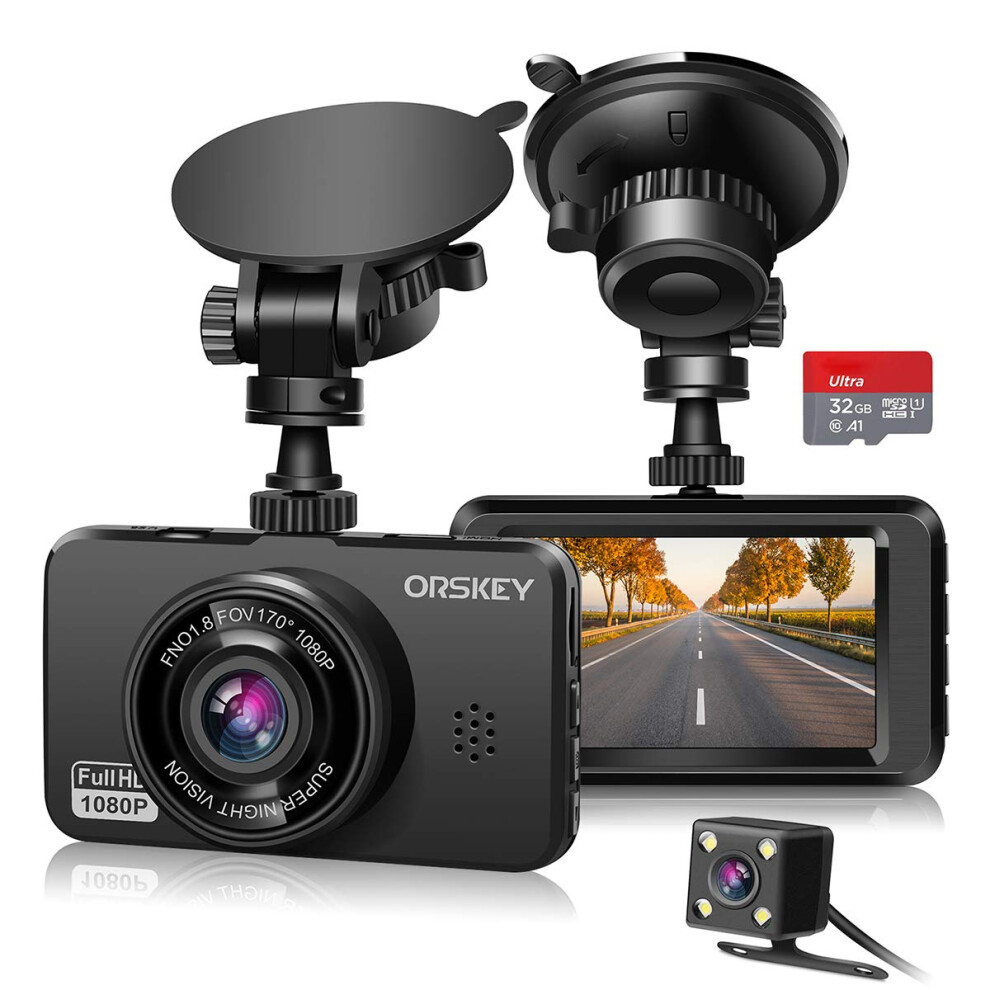 ORSKEY Dash Cam for Cars Front and Rear and SD Card Included 1080P Full HD In Car Camera Dual Lens Dashcam for Cars 170 Wide Angle Sony Sensor with-image-OPC-PF2NKRC-NEW