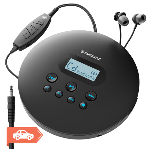 Oakcastle CD100 Rechargeable Bluetooth CD Player 12hr Portable Playtime In Car Compatible
