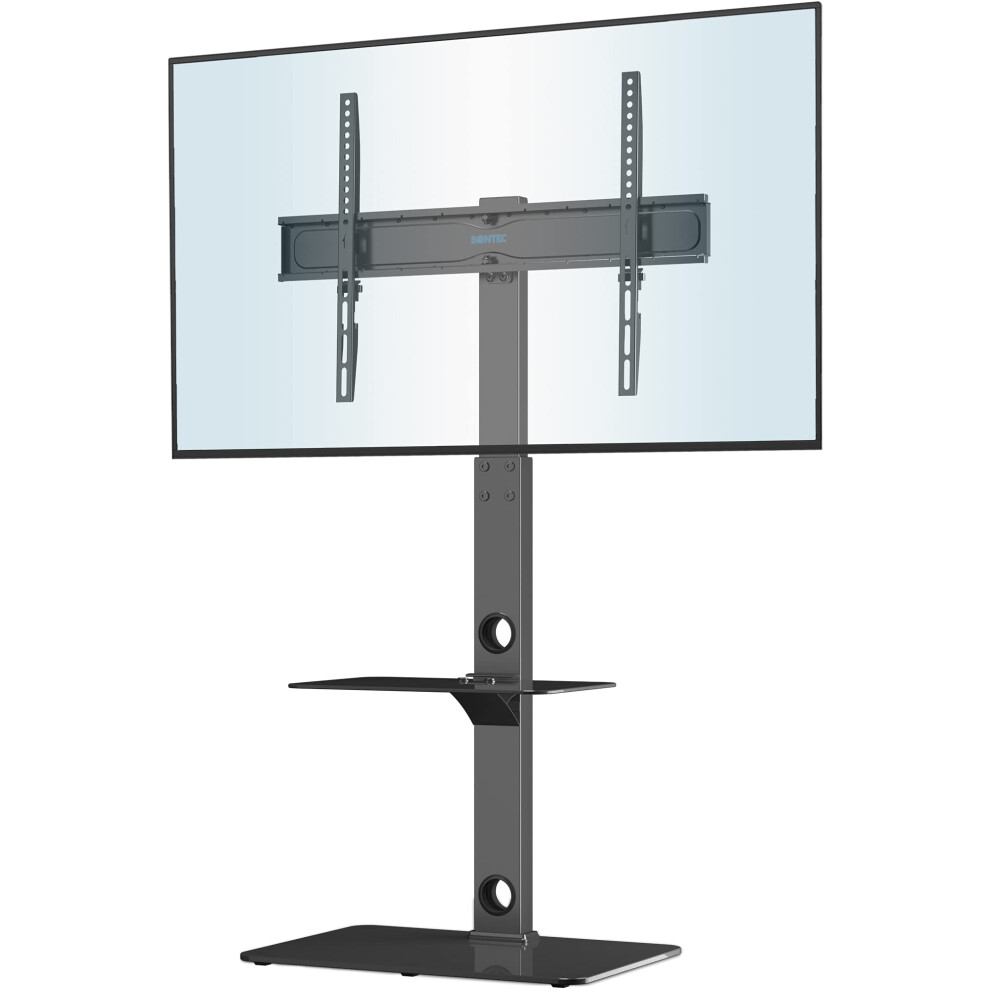 BONTEC Universal Floor TV Stand for 30-70 inch LED OLED LCD Plasma Flat Curved Screens, Height Adjustable Tall TV Stand with 2-Tier Tempered Glass