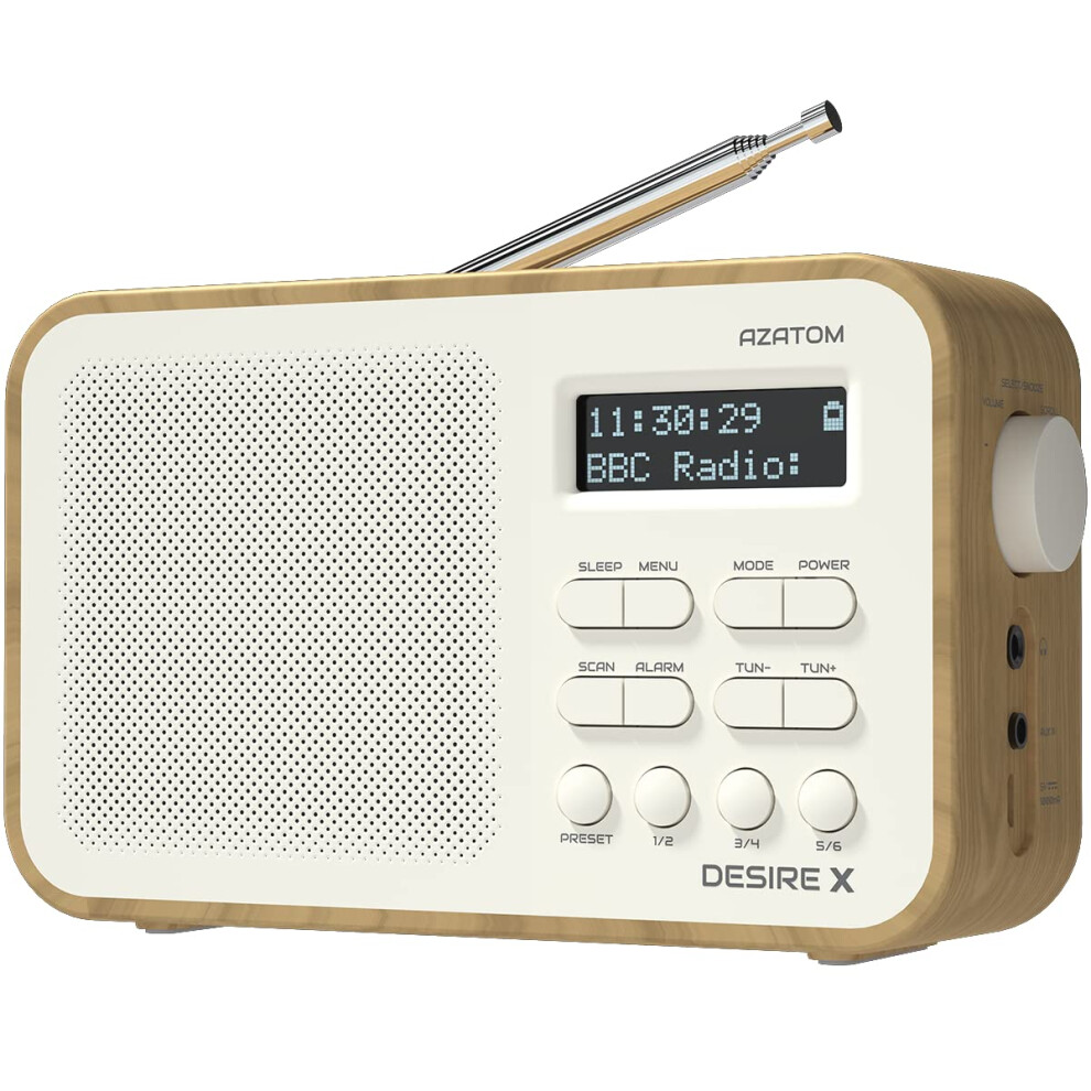 Azatom Dab Dab+ Fm Digital Radio, Portable, Dual Alarm, Battery & Mains, Aux, Headphone, 60 Presets, Sleep Timer (Azatom Desire X Oak)