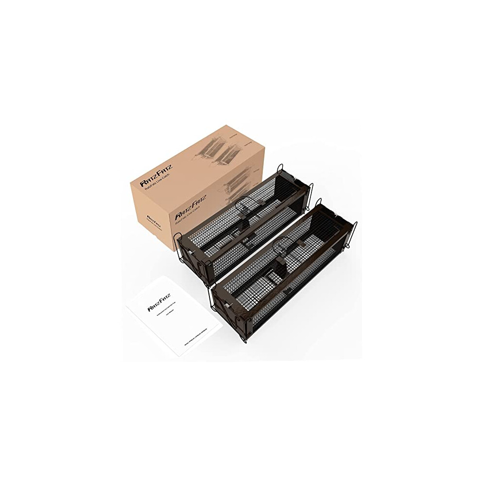 Rat Trap for Outdoors, RatzFatz 2 x Live Rat Traps Two Door Design, No Kill, Humane Mouse Trap, Reusable Rat Cage Trap, Adjustable Sensitivity, for-image-OPC-PF2NKVB-NEW