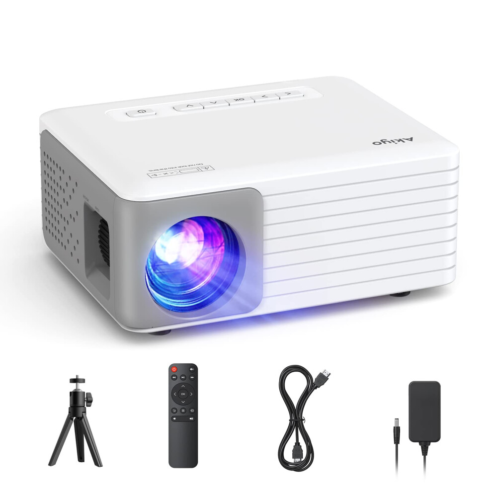 Mini Projector with Tripod, AKIYO O1 Portable Projector Full HD 1080P Supported, 65000 Hours Multimedia Home Theater Movie Projector, Phone Projector