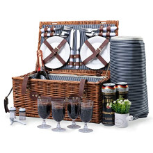 Picnic Basket for 4 Wicker Picnic Set with Large Insulated Cooler Compartment & Waterproof Blanket & Cutlery Service Kit Retro Classic Willow Picnic