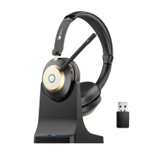Wireless Headset, Bluetooth Headset With Microphone Noise Canceling & USB Dongle, On Ear Headphones with Charging Dock & 45hrs Working Time for
