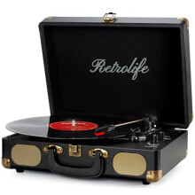 Retrolife Vinyl Record Player 3-Speed Bluetooth Suitcase Portable Belt-Driven Record Player with Built-in Speakers RCA Line Out AUX in Headphone Jack