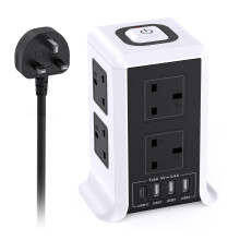 Tower Extension Lead with 4 USB Slots & 8 Way Plug Extension Tower, Surge Protected Extension Lead with Switch,Multi Socket Extension Cord for Home,