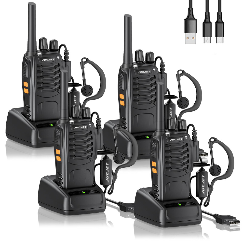 JUCJET Walkie Talkies 2023 Upgraded 88E Walkie Talkie Long Range for Adults with Earpieces, 16 Channel Handheld 2 Way Radio Rechargeable with
