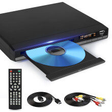 HD DVD Player for TV, Multi Region DVD Player for Smart TV, HDMI/RCA Output Cable Included, 1080P, Breakpoint Memory, Built-in PAL/NTSC, CD Players