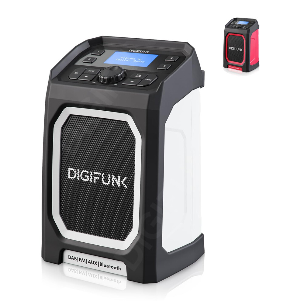 DigiFunk Work Site Radio | USB Rechargeable | DAB+, DAB, FM, Bluetooth, AUX Input | IP65 Waterproof Rugged Durable Design | Perfect for Builders,