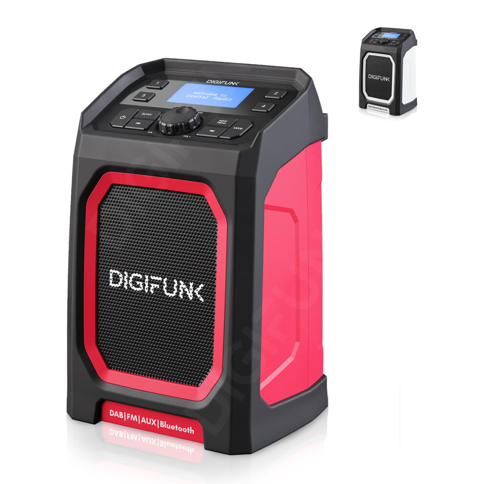 DigiFunk Work Site Radio | USB Rechargeable | DAB+, DAB, FM, Bluetooth, AUX Input | IP65 Waterproof Rugged Durable Design | Perfect for Builders,