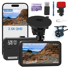 Dash Cam Front and Rear, Dashcam WiFi/APP Control Car Camera Dash Cam W/ 64GB Card, 2.5K Dash Cam Front + 1080P Rear Dash Camera W/Super Night Vision,