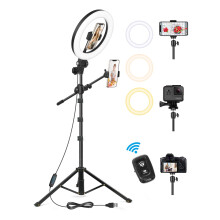 LUXSURE 10.5" Ring Light with Tripod Stand & Phone Holder, Overhead Tripod for Phone with Ring Light, Overhead Camera Phone Mount for Video