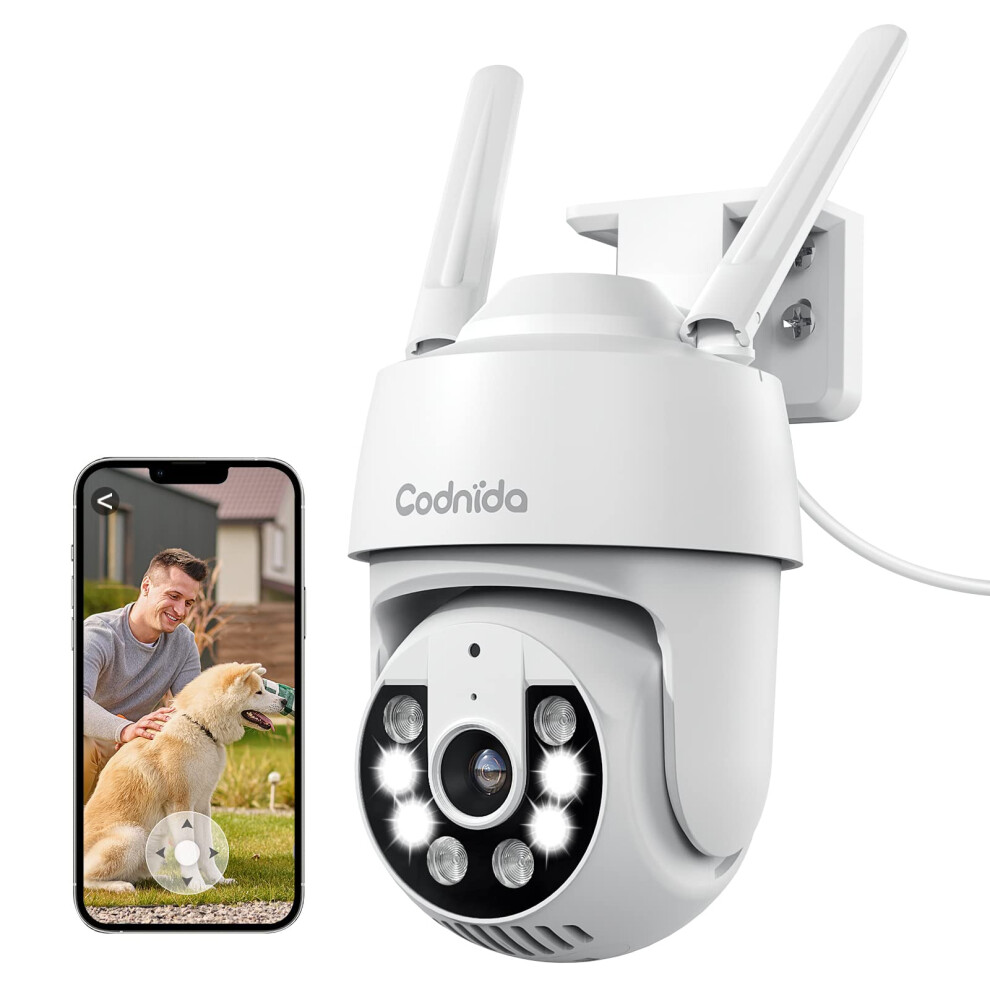 Codnida 2K Security Camera Outdoor, 360? PTZ WiFi Camera, CCTV Camera With 24/7 Recording, Motion Tracking, PIR Human Detection, Sound And Light