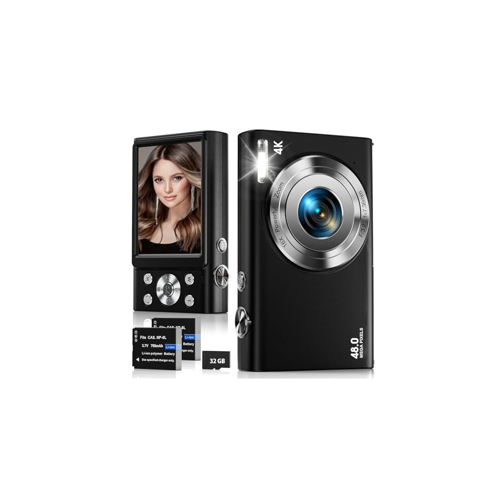 Digital Camera, 4K Autofocus Compact Camera with 32G SD Card HD 48MP with 2.8" Large Screen, 16X Digital Zoom, Portable Mini Camera for Photography,