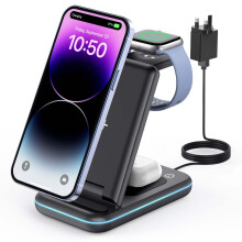 GEEKERA Wireless Charger, 3 in 1 Wireless Charging Station for iPhone 15/14/13/12/11/Pro Max/XS/XR/X/8, Watch Charger Stand for Apple Watch