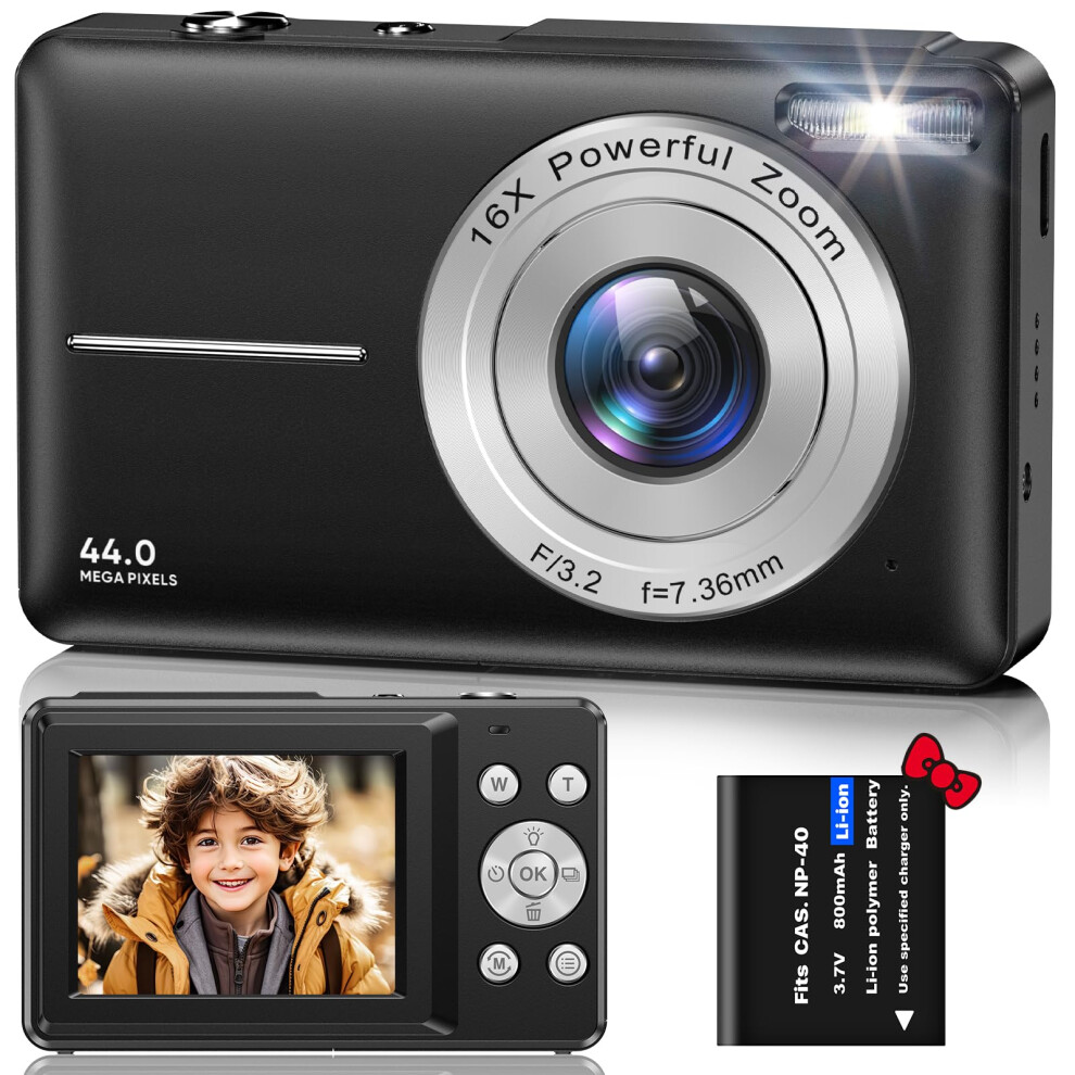 Digital Camera, Fhd 1080P 44Mp Digital Cameras Compact, 2.4"" Lcd Rechargeable Digital Cameras, Vlogging Camera With 16X Digital Zoom For Kids, Adult, 5051216848554