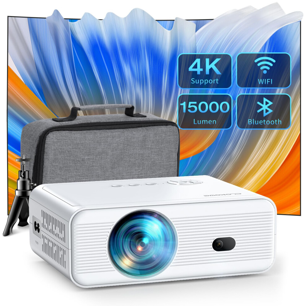 Mini Projector With Wifi And Bluetooth, Native 1080P, 4K Supported, Clokowe Projector For Indoor Movies, Keystone Correction, Zoom, Home Theater, 5051216850878