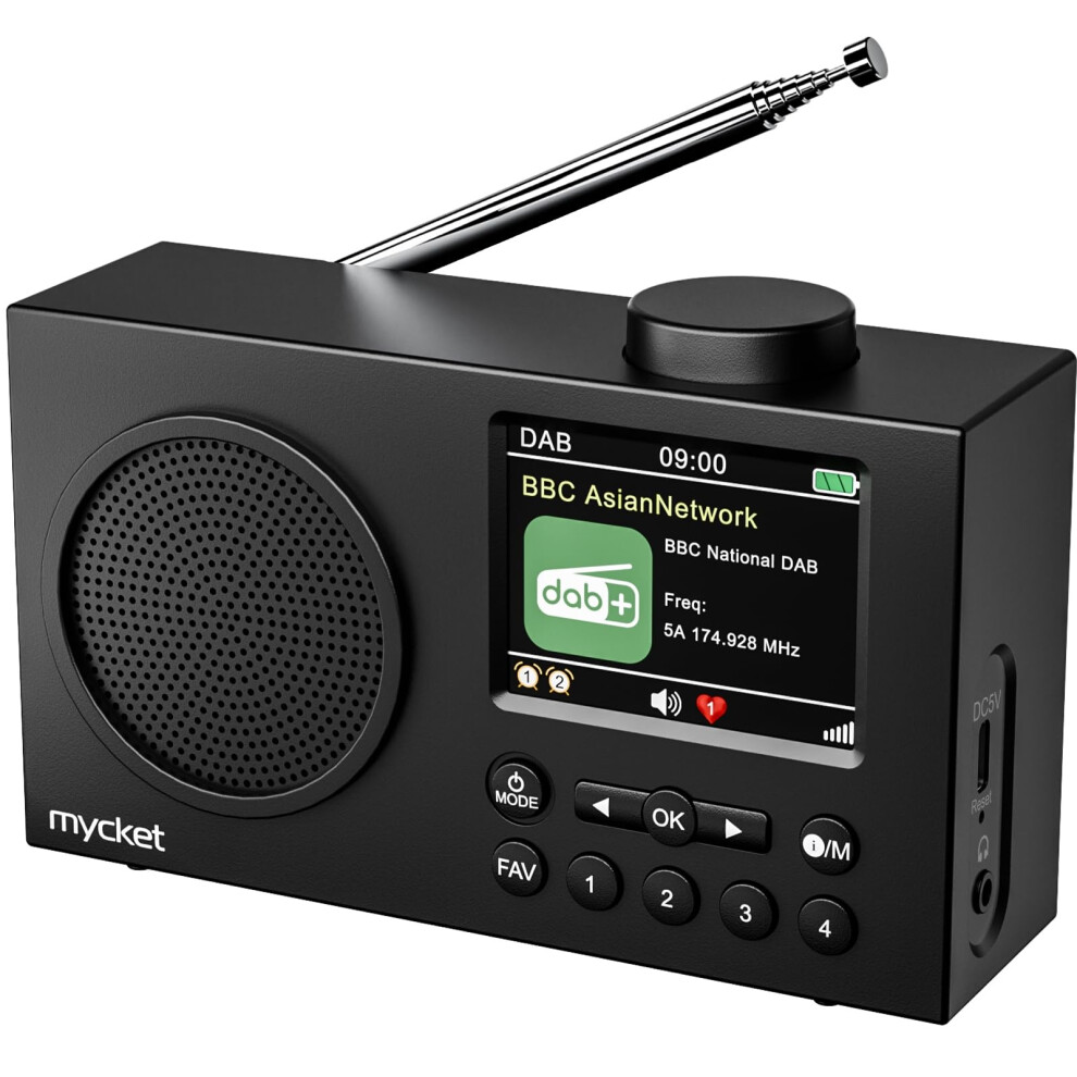 Mycket Dab Radio Portable, Dab Plus Digital Radio, Fm Radio, Small Kitchen Radio Mains And Battery, Dual Alarms Clock, Sleep Timer, 40 Presets 5051216850892