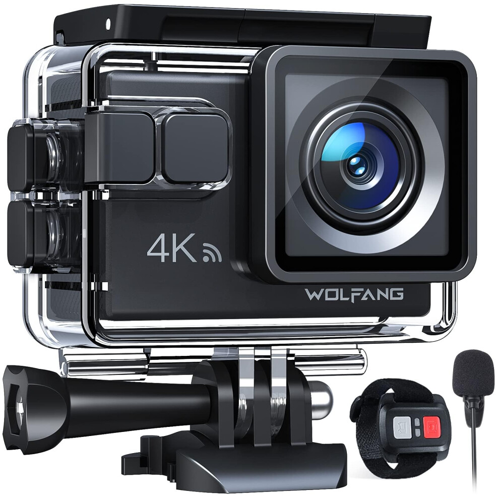 Wolfang Action Camera 4K 20Mp Ga100, Waterproof 40M Underwater Camera For Snorkeling, Eis Stabilization Wifi 170? Wide Angle Helmet Camera For