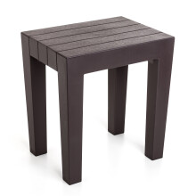TATAY rectangular stool made of brown textured polypropylene, with a wood effect finish. Anti-UV protection, suitable for indoor and outdoor use. Size