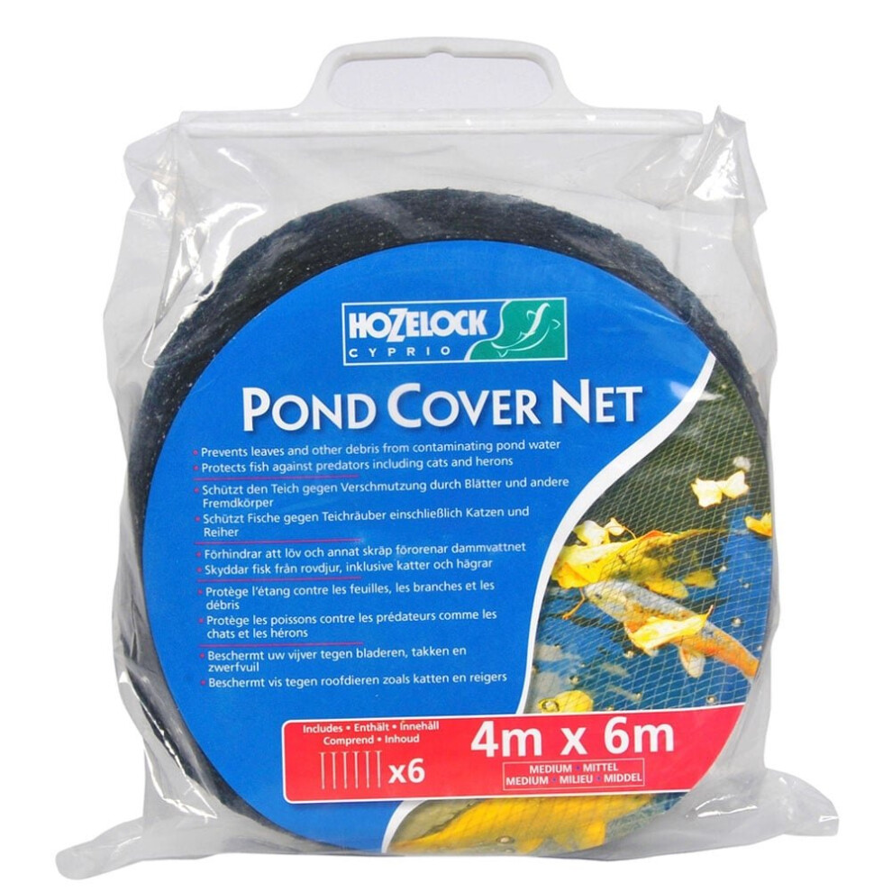 HOZELOCK - Pond Protection Net 4 x 6 m : Ideal for Protecting the Pond from Leaves, Large Debris and Predators, Supplied with 4 Stakes [1736 0000]