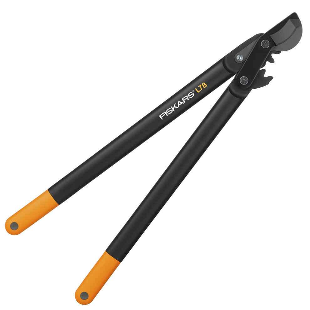 Fiskars PowerGear II bypass gear lopper for fresh wood, non-stick coated, hardened precision steel, cutting diameter 5 cm, length 70 cm, black/orange,